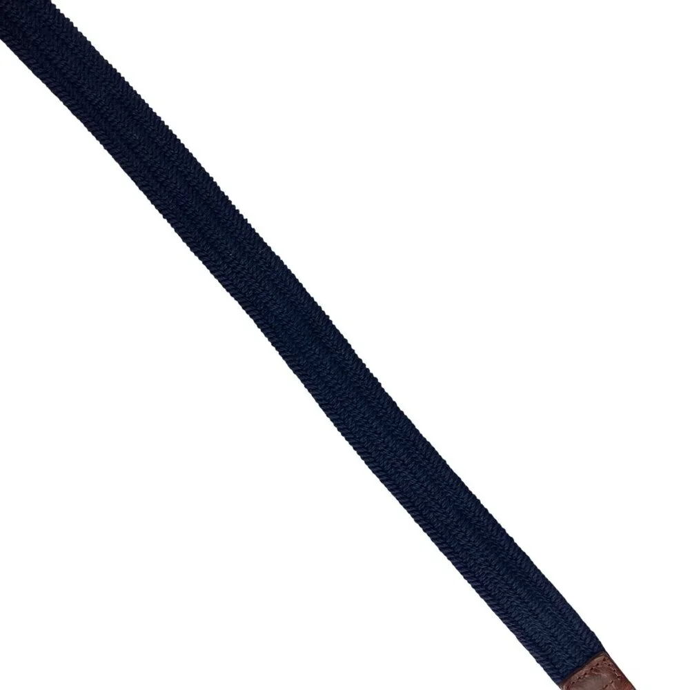 Crewcuts Navy Blue Braided Belt Boys Medium Brown Leather Ends Nickel Buckle